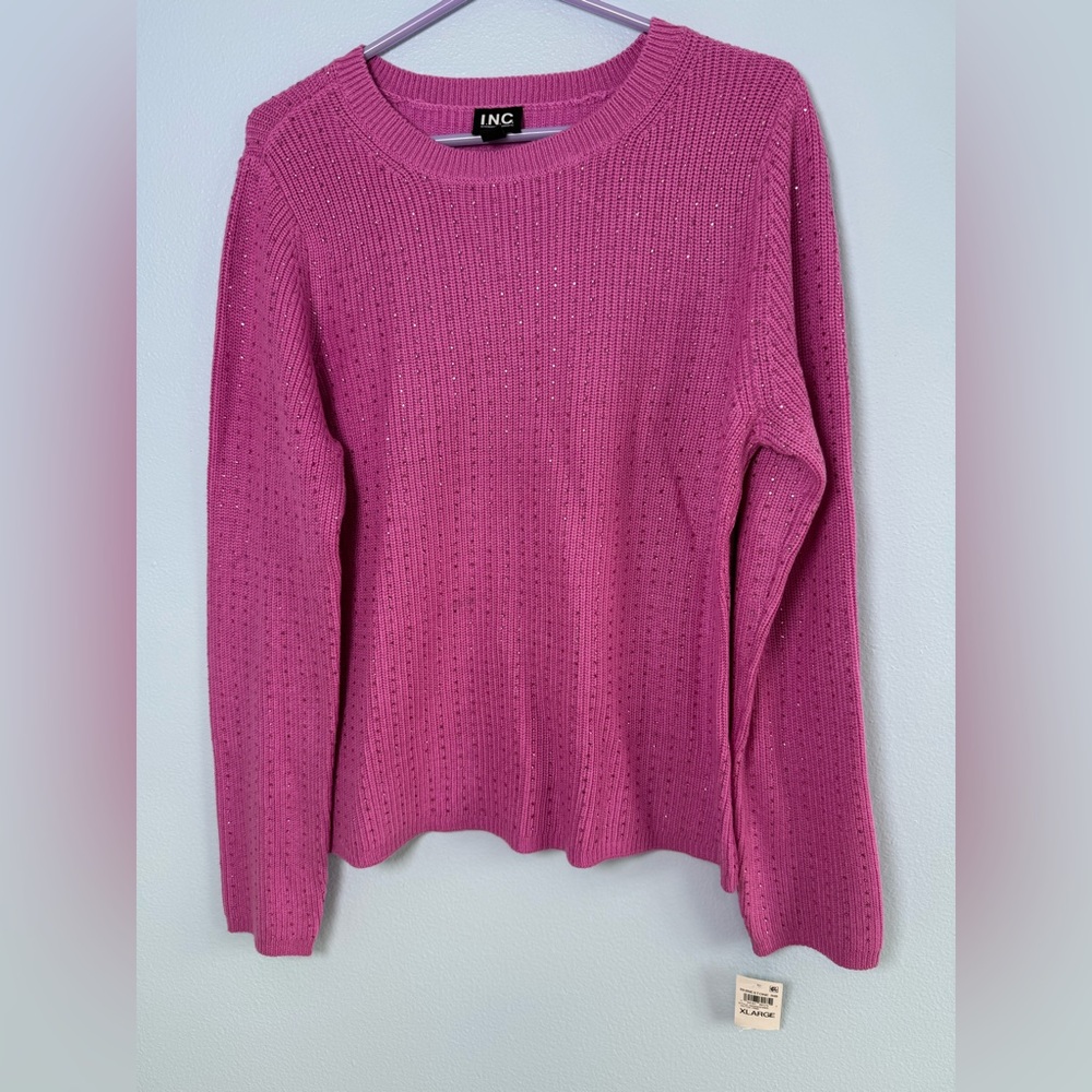 INC International Concepts Fuchsia Crewneck Sweater with rhinestones